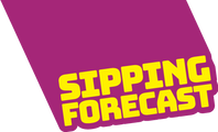 Sipping Forecast Logo. Sipping forecast in yellow on a purple extruding to the back
