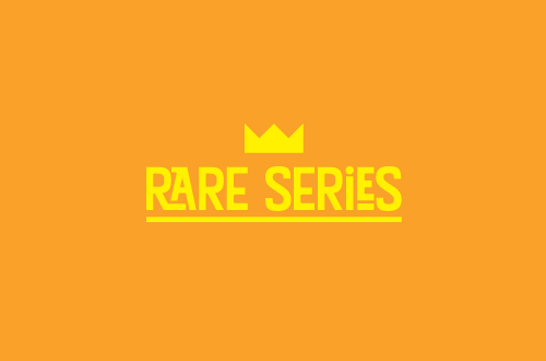 Rare Series logo. Rare series in yellow, the text is underlined and on a purple background
