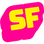 Our compact sipping forecast logo- the letters S F in yellow surrounded by a hot pink outline